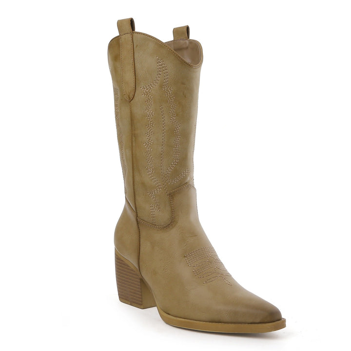 Smile Favorites Cowboystiefel Khaki Lederoptik Nähte