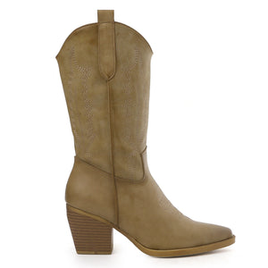 Smile Favorites Cowboystiefel Khaki Lederoptik Nähte