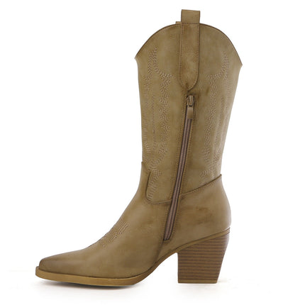 Smile Favorites Cowboystiefel Khaki Lederoptik Nähte