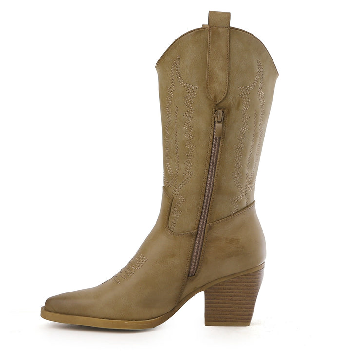 Smile Favorites Cowboystiefel Khaki Lederoptik Nähte