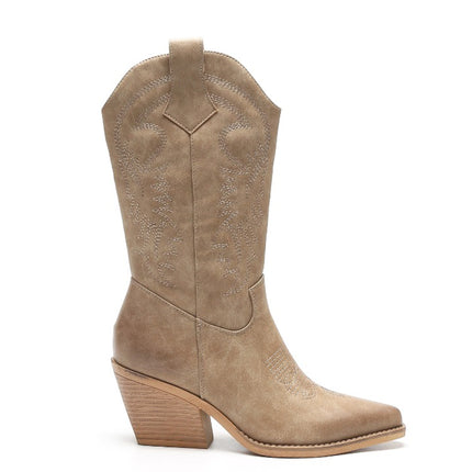 Smile Favorites Cowboystiefel Khaki Lederoptik Nähte