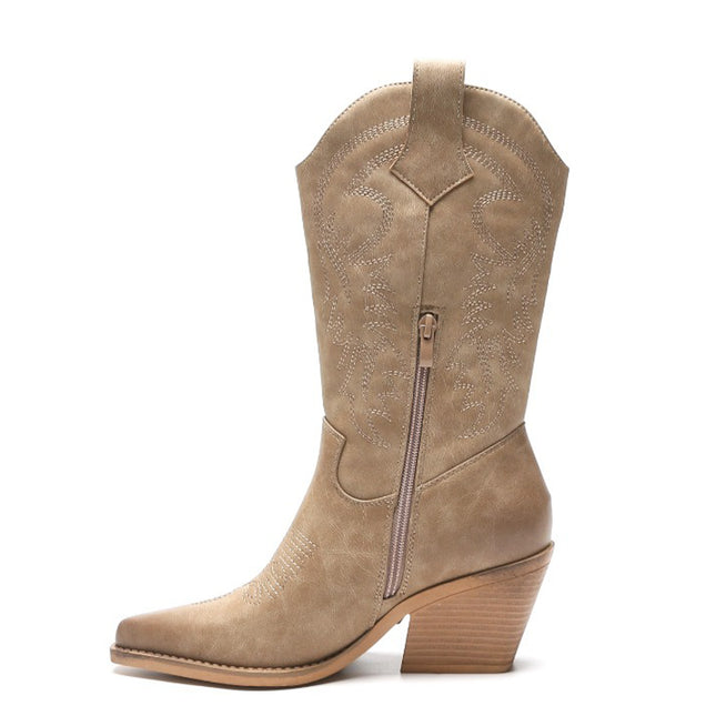 Smile Favorites Cowboystiefel Khaki Lederoptik Nähte