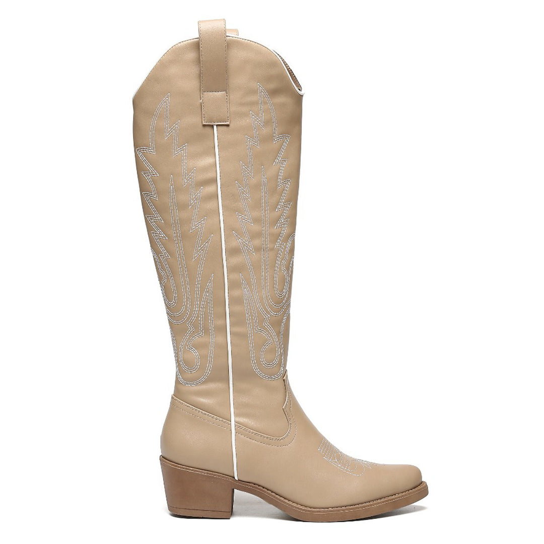 Smile Favorites Cowboystiefel Khaki mit weißen Nähten High