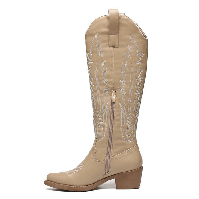 Smile Favorites Cowboystiefel Khaki mit weißen Nähten High