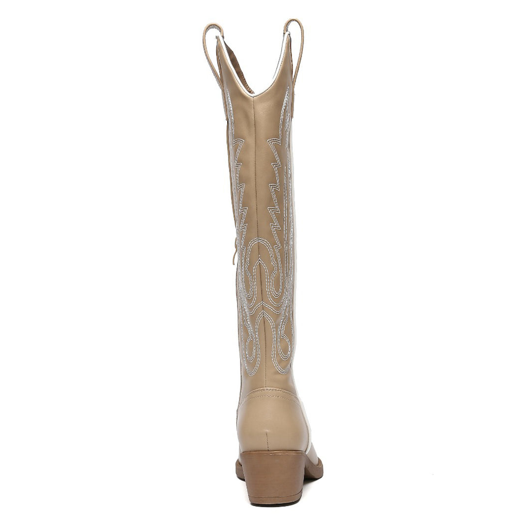 Smile Favorites Cowboystiefel Khaki mit weißen Nähten High