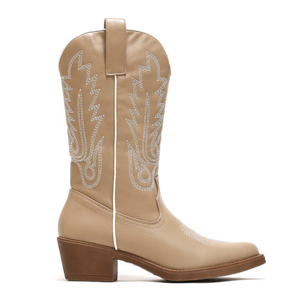 Smile Favorites Cowboystiefel Khaki mit weißen Nähten
