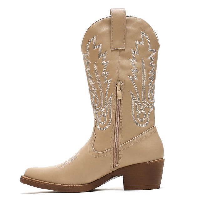 Smile Favorites Cowboystiefel Khaki mit weißen Nähten