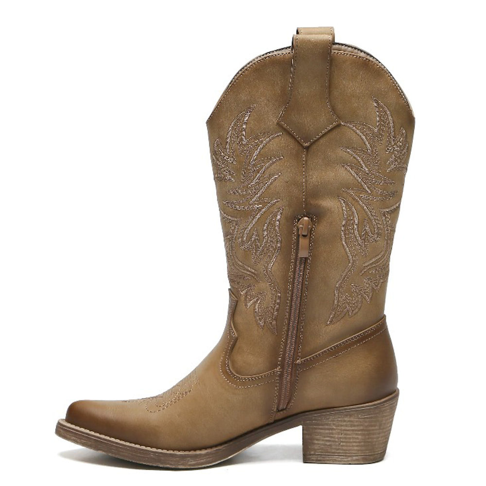 Smile Favorites Cowboystiefel Khaki PU-Nähte