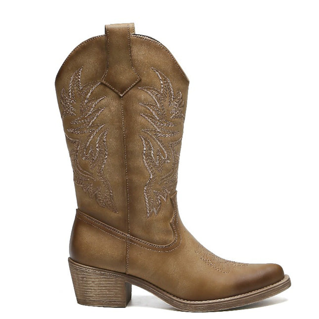 Smile Favorites Cowboystiefel Khaki PU-Nähte