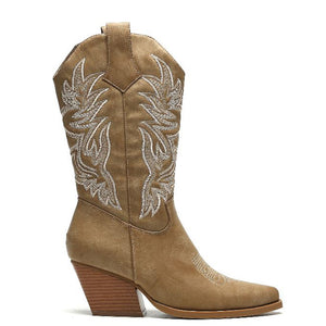 Smile Favorites Cowboystiefel Khaki Nähte Beige