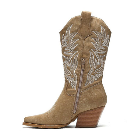 Smile Favorites Cowboystiefel Khaki Nähte Beige