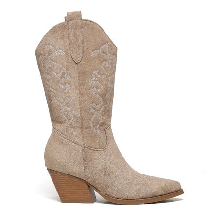 Smile Favorites Cowboystiefel Khaki Wildleder Nähte