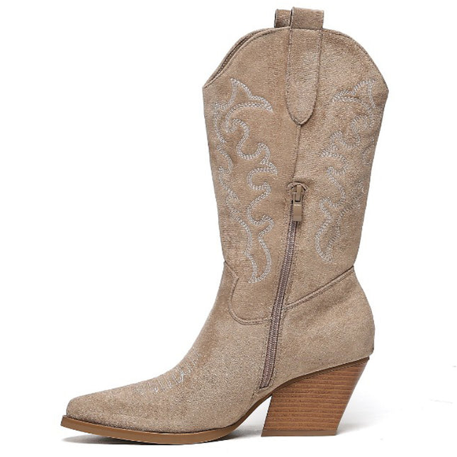 Smile Favorites Cowboystiefel Khaki Wildleder Nähte