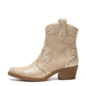 Smile Favorites Cowboystiefel Khaki Suedine Flamme Nieten Gold