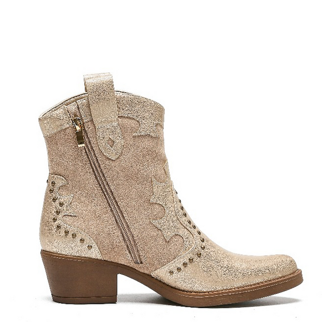 Smile Favorites Cowboystiefel Khaki Suedine Flamme Nieten Gold