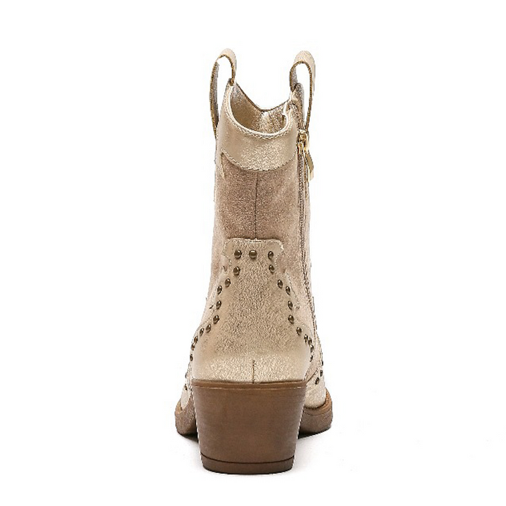 Smile Favorites Cowboystiefel Khaki Suedine Flamme Nieten Gold