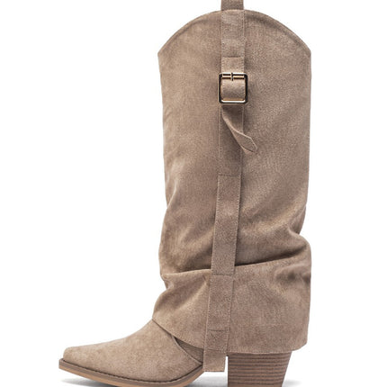 Smile Favorites Cowboystiefel Khaki Suedine Klappe mit Schnalle