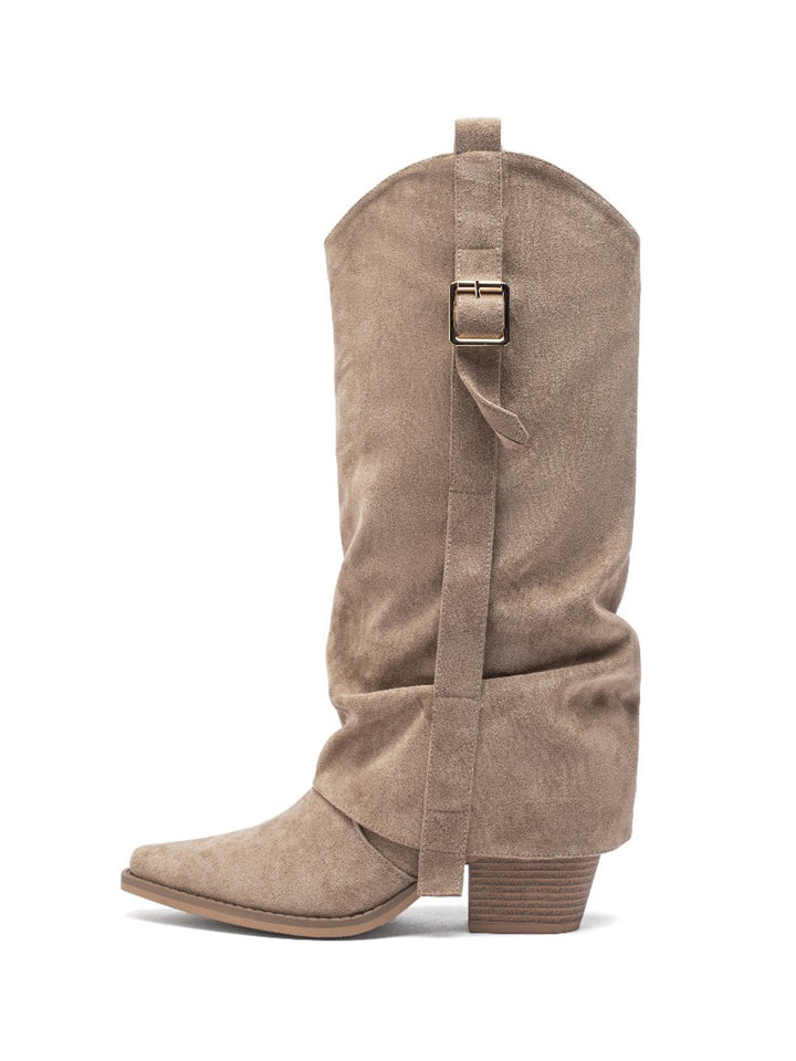 Smile Favorites Cowboystiefel Khaki Suedine Klappe mit Schnalle