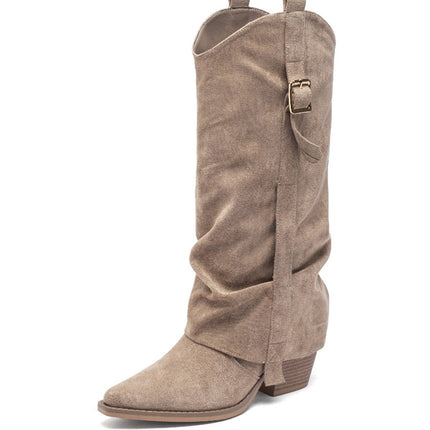 Smile Favorites Cowboystiefel Khaki Suedine Klappe mit Schnalle