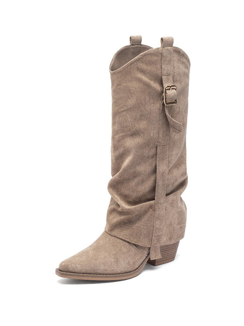 Smile Favorites Cowboystiefel Khaki Suedine Klappe mit Schnalle