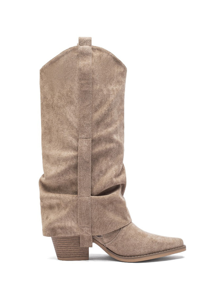 Smile Favorites Cowboystiefel Khaki Suedine Klappe mit Schnalle