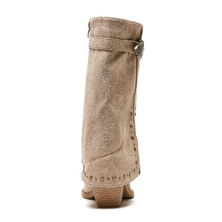 Smile Favorites Cowboystiefel Khaki Suedine Klappe Nieten Schnalle