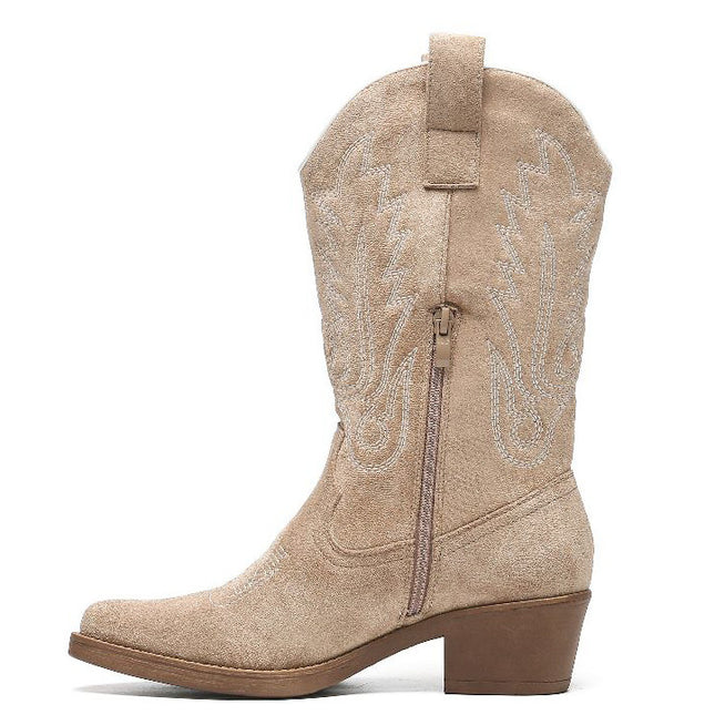 Smile Favorites Cowboystiefel Khaki Veloursleder mit weißen Nähten