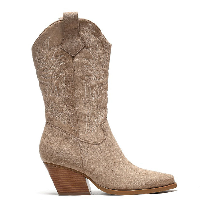 Smile Favorites Cowboystiefel Khaki Suedine Nähte Beige