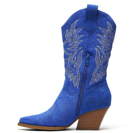 Smile Favorites Cowboystiefel Kobaltblau Suedine Nähte Beige