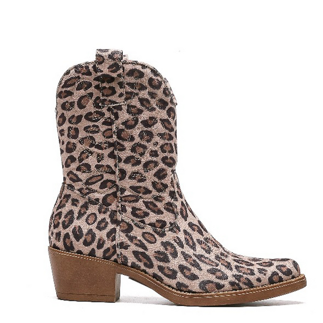 Smile Favorites Cowboystiefel Leopard Kurz genäht
