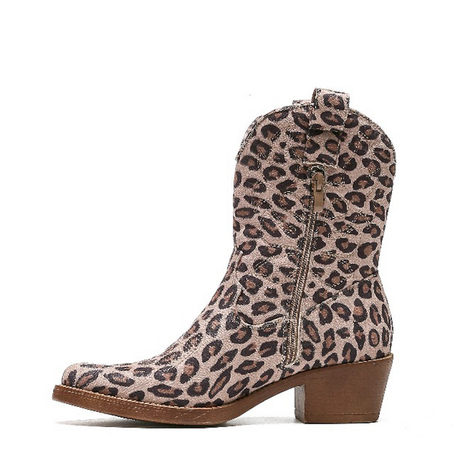 Smile Favorites Cowboystiefel Leopard Kurz genäht