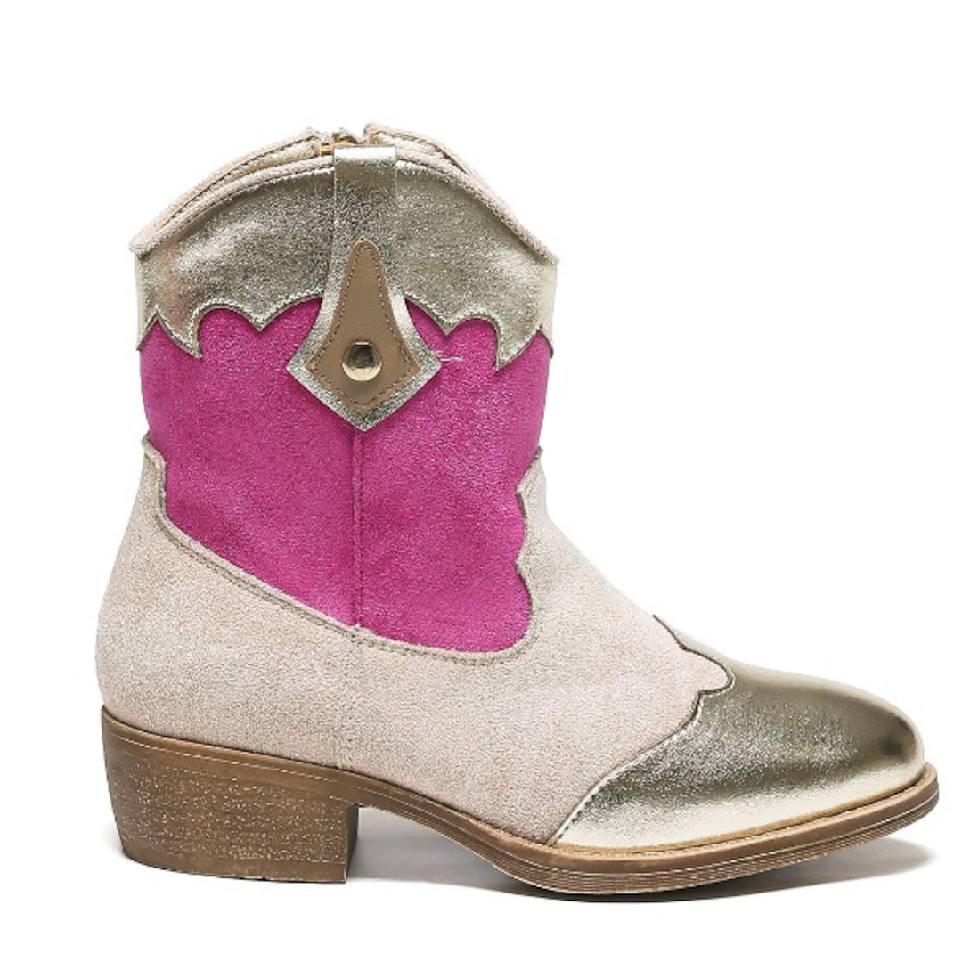 Smile Favorites Cowboy Stiefel Mädchen Beige Suedine Farbe Gold