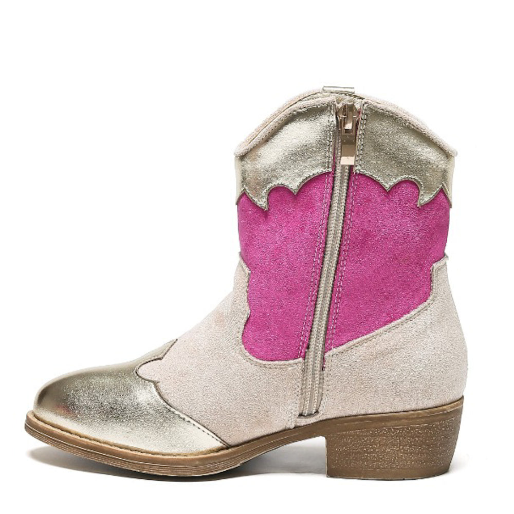 Smile Favorites Cowboy Stiefel Mädchen Beige Suedine Farbe Gold