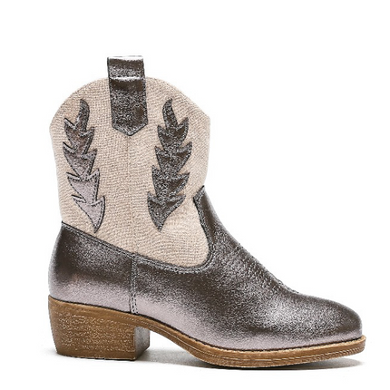 Smile Favorites Cowboy Stiefel Mädchen Beige Suedine Farbe Metallic Flamme