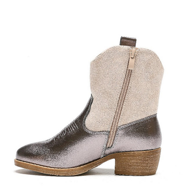 Smile Favorites Cowboy Stiefel Mädchen Beige Suedine Farbe Metallic Flamme