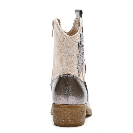 Smile Favorites Cowboy Stiefel Mädchen Beige Suedine Farbe Metallic Flamme