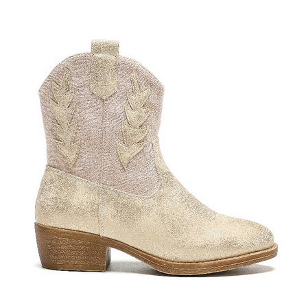 Smile Favorites Cowboy Stiefel Mädchen Beige Suedine Metallic Gold Flamme