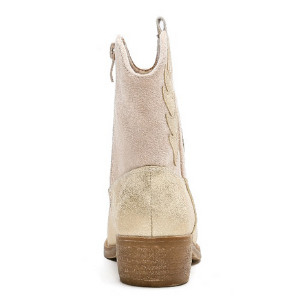 Smile Favorites Cowboy Stiefel Mädchen Beige Suedine Metallic Gold Flamme