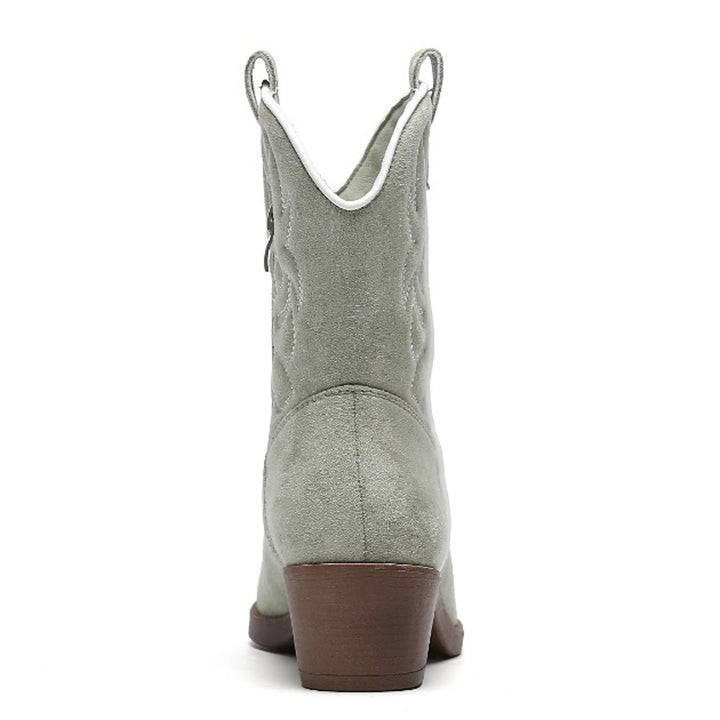 Smile Favorites Cowboystiefel Olive Suedine kurz Weiß Nähte
