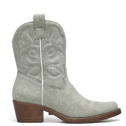 Smile Favorites Cowboystiefel Olive Suedine kurz Weiß Nähte