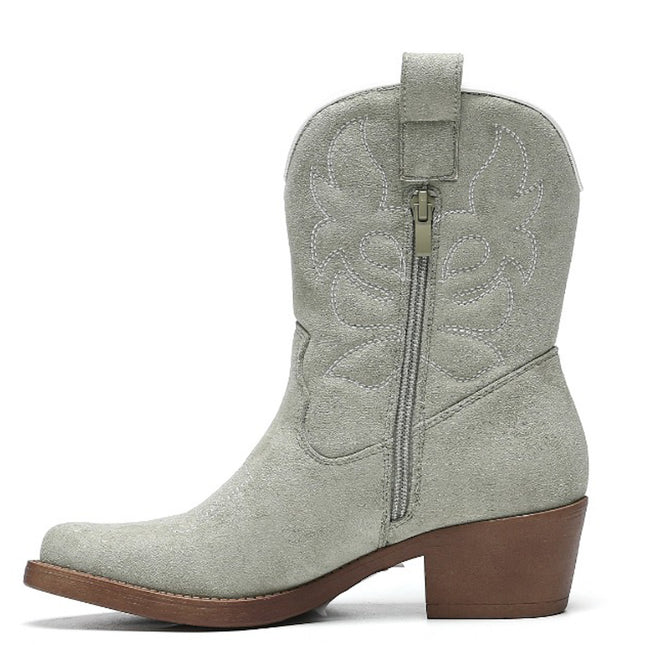 Smile Favorites Cowboystiefel Olive Suedine kurz Weiß Nähte