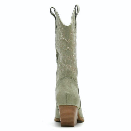 Smile Favorites Cowboy Stiefel Olive Suedine Nähte Beige