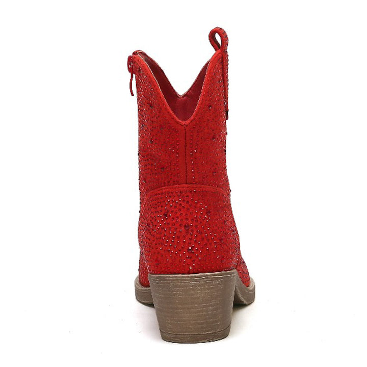 Smile Favorites Cowboy Stiefel Rot Suedine Kurz Strass