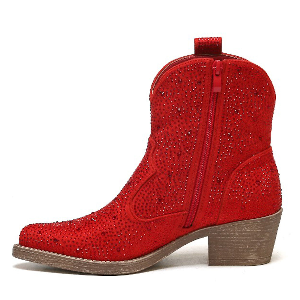 Smile Favorites Cowboy Stiefel Rot Suedine Kurz Strass