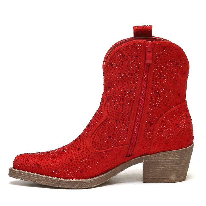 Smile Favorites Cowboy Stiefel Rot Suedine Kurz Strass