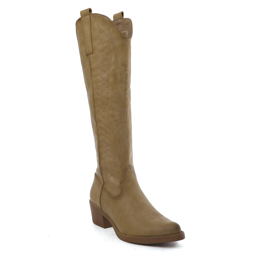 Smile Favorites Cowboystiefel Taupe Khaki hoch Kunstleder