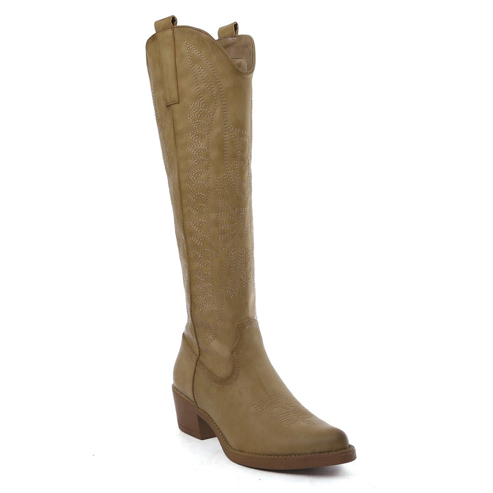 Smile Favorites Cowboystiefel Taupe Khaki hoch Kunstleder