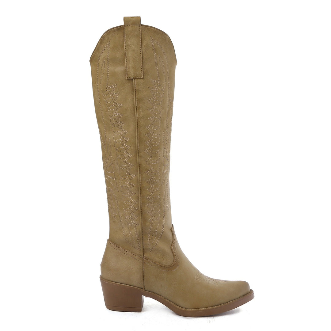 Smile Favorites Cowboystiefel Taupe Khaki hoch Kunstleder