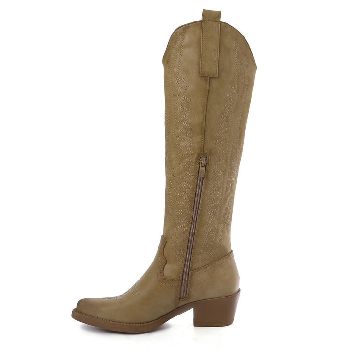 Smile Favorites Cowboystiefel Taupe Khaki hoch Kunstleder
