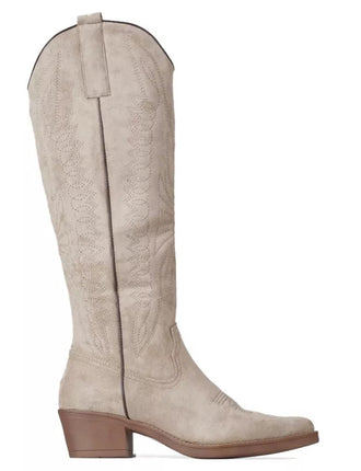 Smile Favorites Cowboystiefel Taupe Khaki Veloursleder hoch